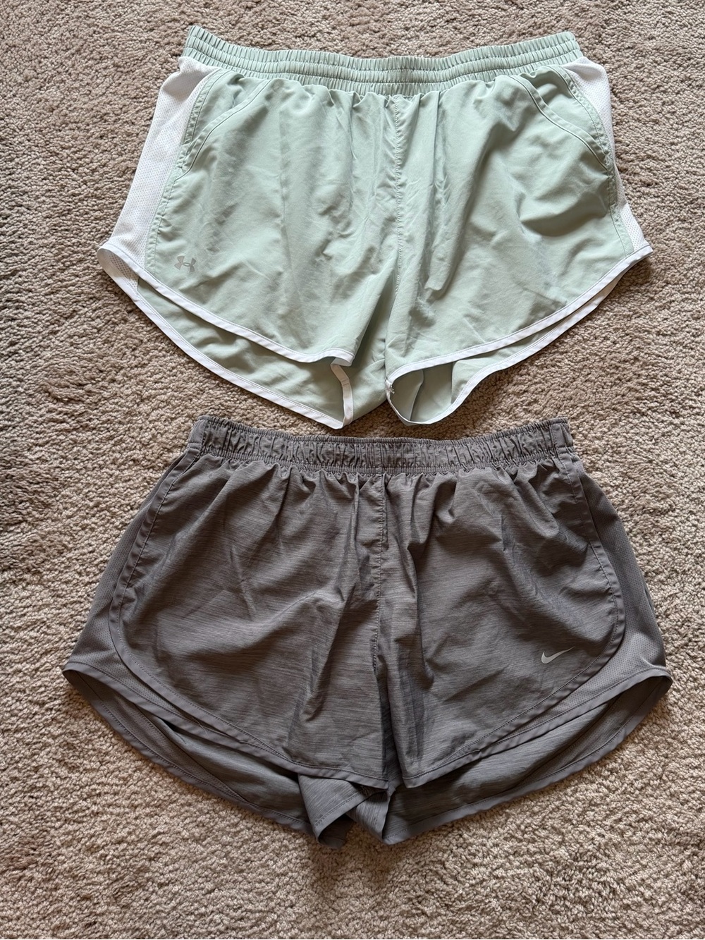 Lot of 2 Womens Running Shorts XL: Grey Nike and Mint Green Under Armour